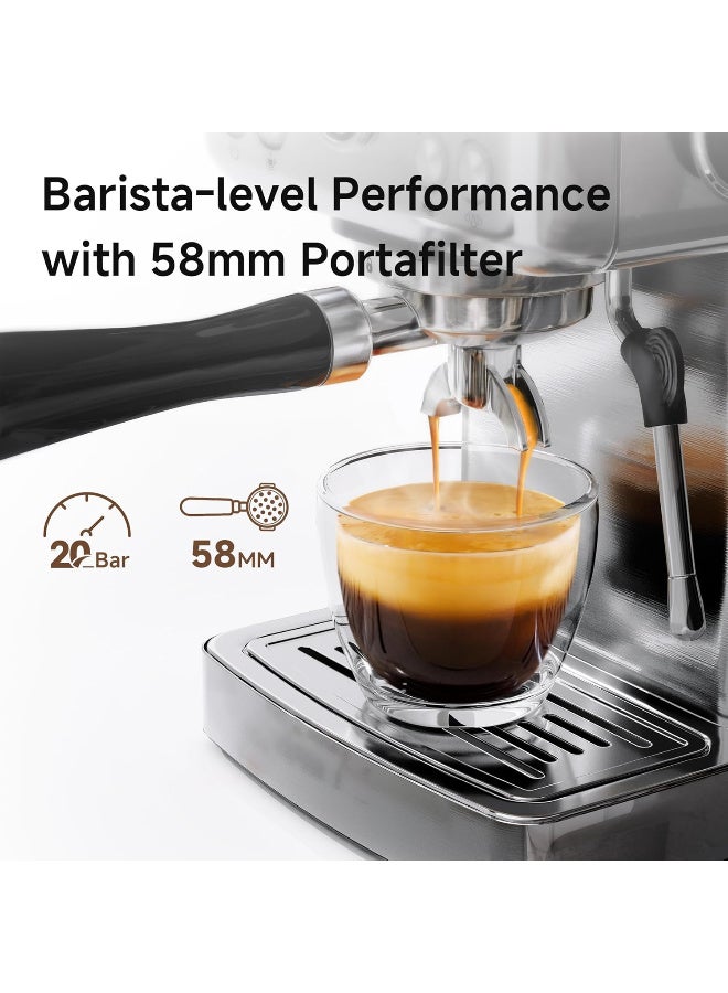 هيبرو ماكينة صنع قهوة الإسبريسو القابلة للبرمجة H10A من HIBREW، ماكينة صنع قهوة الإسبريسو من الفولاذ المقاوم للصدأ بضغط 20 بار مع عصا بخار وخزان مياه قابل للإزالة سعة 1.8 لتر - Image 4